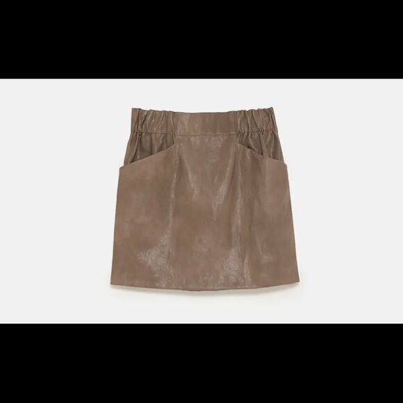 ZARA taupe brown Faux leather paperbag miniskirt with pockets size medium - Picture 6 of 15